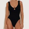 Hunza G V Neck-Celine Swim With Tonal Hoops -