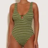 Hunza G V Neck-Celine Swim With Tonal Hoops -