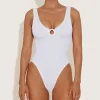 Hunza G V Neck-Celine Swim With Tonal Hoops -