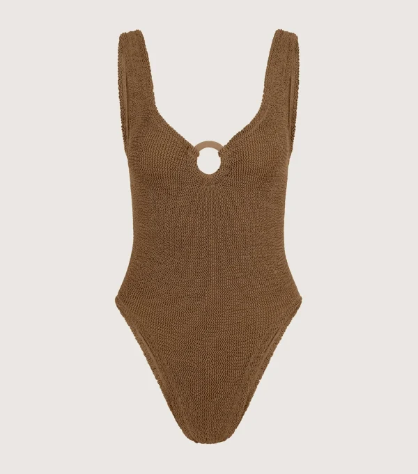 Hunza G V Neck-Celine Swim With Tonal Hoops -