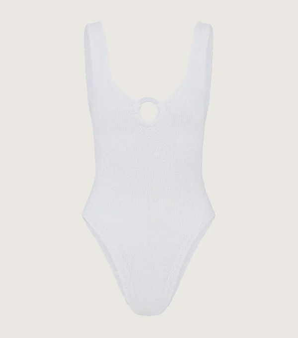 Hunza G V Neck-Celine Swim With Tonal Hoops -