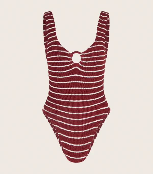 Hunza G V Neck-Celine Swim With Tonal Hoops -
