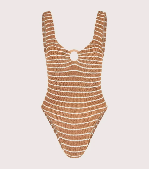 Hunza G V Neck-Celine Swim With Tonal Hoops -