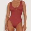 Hunza G V Neck-Coverage Celine Swim With Tonal Hoops -