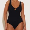 Hunza G V Neck-Coverage Celine Swim With Tonal Hoops -