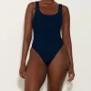 Hunza G Scoop Neck-Domino Swim With Tonal Hoops -