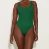 Hunza G Scoop Neck-Domino Swim With Tonal Hoops -