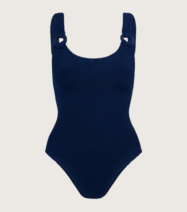 Hunza G Scoop Neck-Domino Swim With Tonal Hoops -